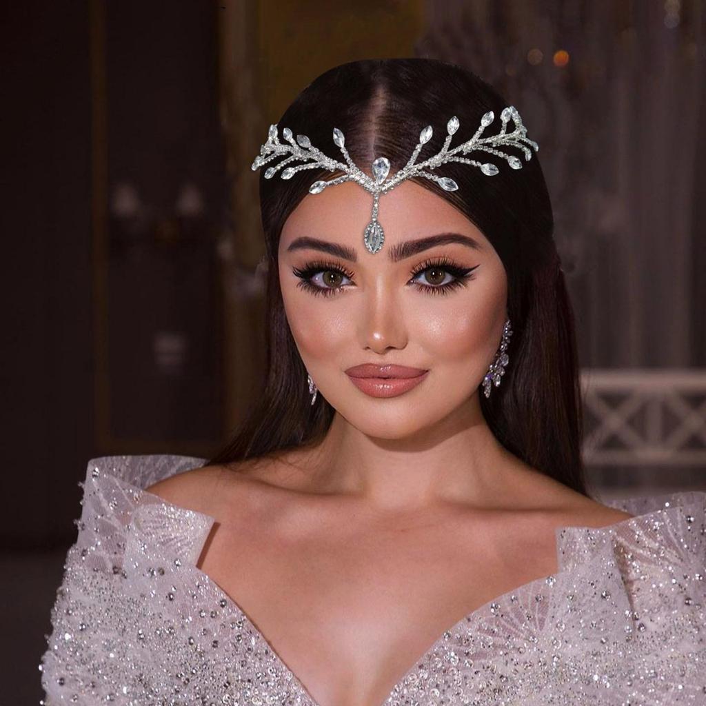 Handmade Rhinestone Bridal Headpiece: Wedding Hair Accessory & Forehead Chain