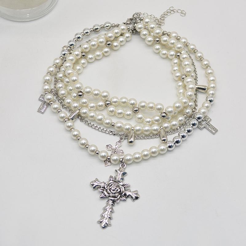 Personalized Multi-Layered Pearl Cross Pendant Necklace Clavicle Chain For Women Temperament Jewelry Accessories Gifts
