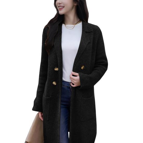 Женское длинное пальто из смесовой шерсти, оверсайз, двубортный тренч с лацканами с разрезом, теплое пальто на осень-зиму