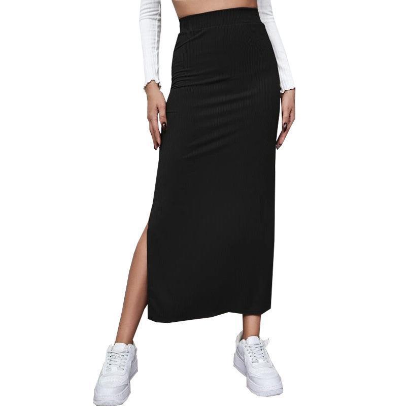Spring and Summer Women's Half Length Skirt, Solid Color Buttocks Wrapped Skirt, Slit Long Skirt