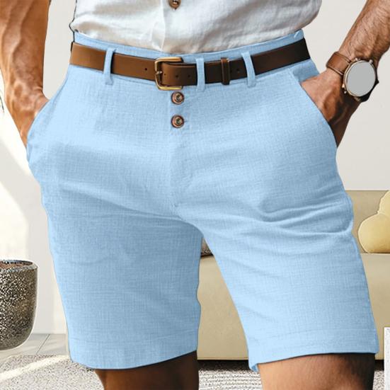 Men Shorts Mid-rise Buttons Zipper Fly Solid Color Shorts with Pockets Straight Leg Summer Casual Shorts Daily Wear