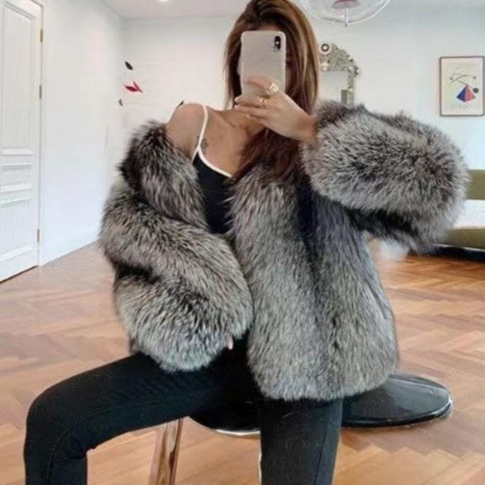 Temperamental Lady Leisure Autumn and Winter Fur Coat Thick Warm Silver Fox Fur Light Luxury Short High-end Fur Windbreaker