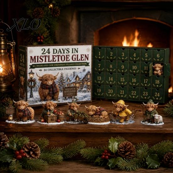 Acrylic Collectible Figurines 24 Days Advent Calendar 2026, Mini Highland Cow/Horse/Dog Figures Christmas Countdown Holiday Box Calendar, 2D