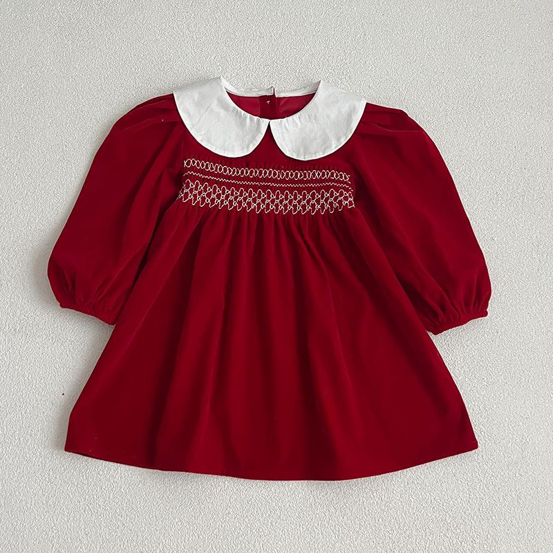 Red Baby Girls' Doll Collar Dress Bodysuit - Sisters' Spring/Autumn Romper Outfit