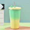 600ML Stainless Steel Insulated Water Bottle Cute Gradient Straw Drinking Cup Home Travel Portable Insulated Tumbler Coffee Cup