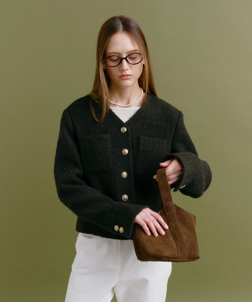 MOAT Diana Button Tweed Jacket (Dark Brown)