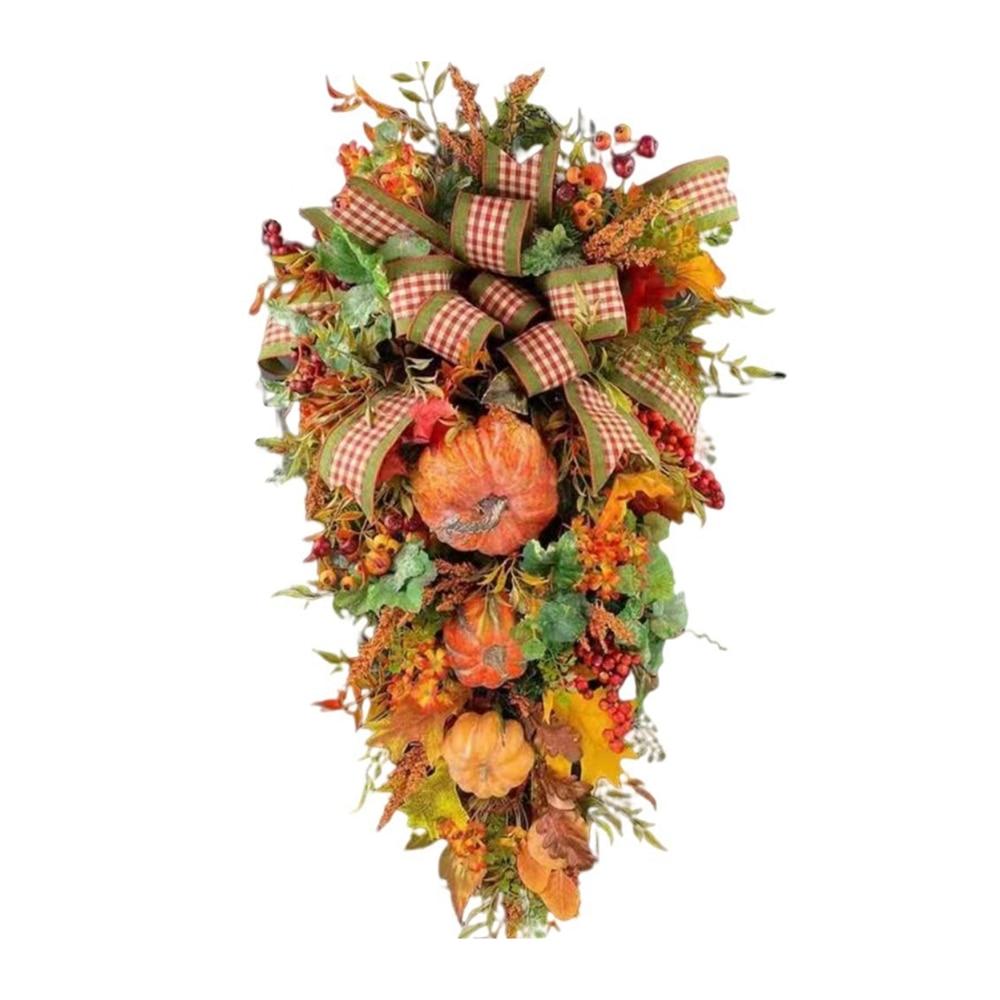 Fall Wreaths For Front Door Autumn Maples Leaf Pumpkin Berry Wreath Teardrop Garland Indoor Outdoor Decoration Navidad