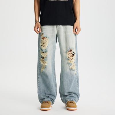 Новые тонкие джинсы на весну и лето, рваные, ультрамягкие, свободные, прямые, широкие брюки