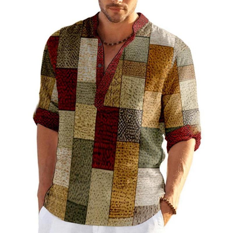 Летняя рубашка, стильная мужская крутая свободная молодежная льняная полосатая повседневная хлопковая рубашка с воротником-стойкой, тонкий темпераментный топ