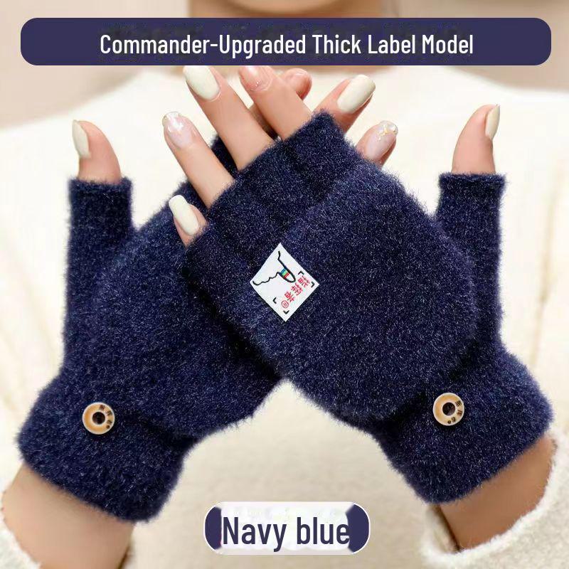 Trendy Fingerless Flip Mittens: Warm Velvet Knit for Students