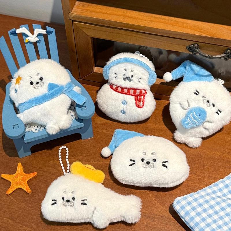 Plush Seal Keychain Cartoon Animal Doll Bag Pendant Cute Sea Lion for Kids Birthday Party Gifts