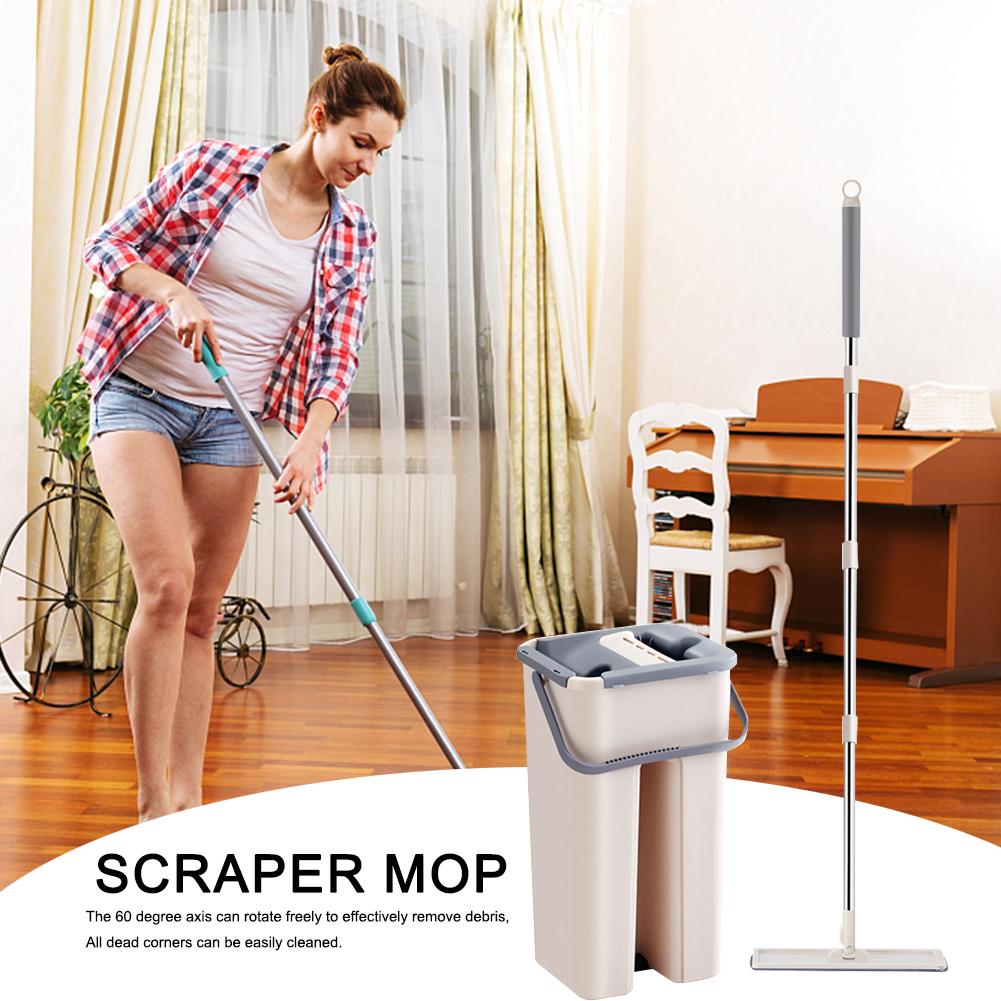 Вращающаяся на 360° плоская швабра и набор для влажной и сухой уборки с функцией отжима с 2 насадками из микрофибры для уборки всех типов полов