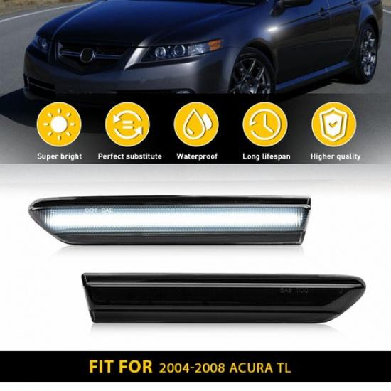 2/4pcs For 2004-08 Acura Smoked TL Lens Front & LED Rear Side Marker Light LH&RH