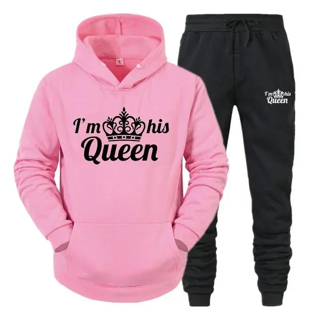 Толстовка Lover Tracksuit с капюшоном с принтом QUEEN KING для пар, толстовка с капюшоном, женская толстовка из 2 предметов, спортивная одежда для мужчин и женщин