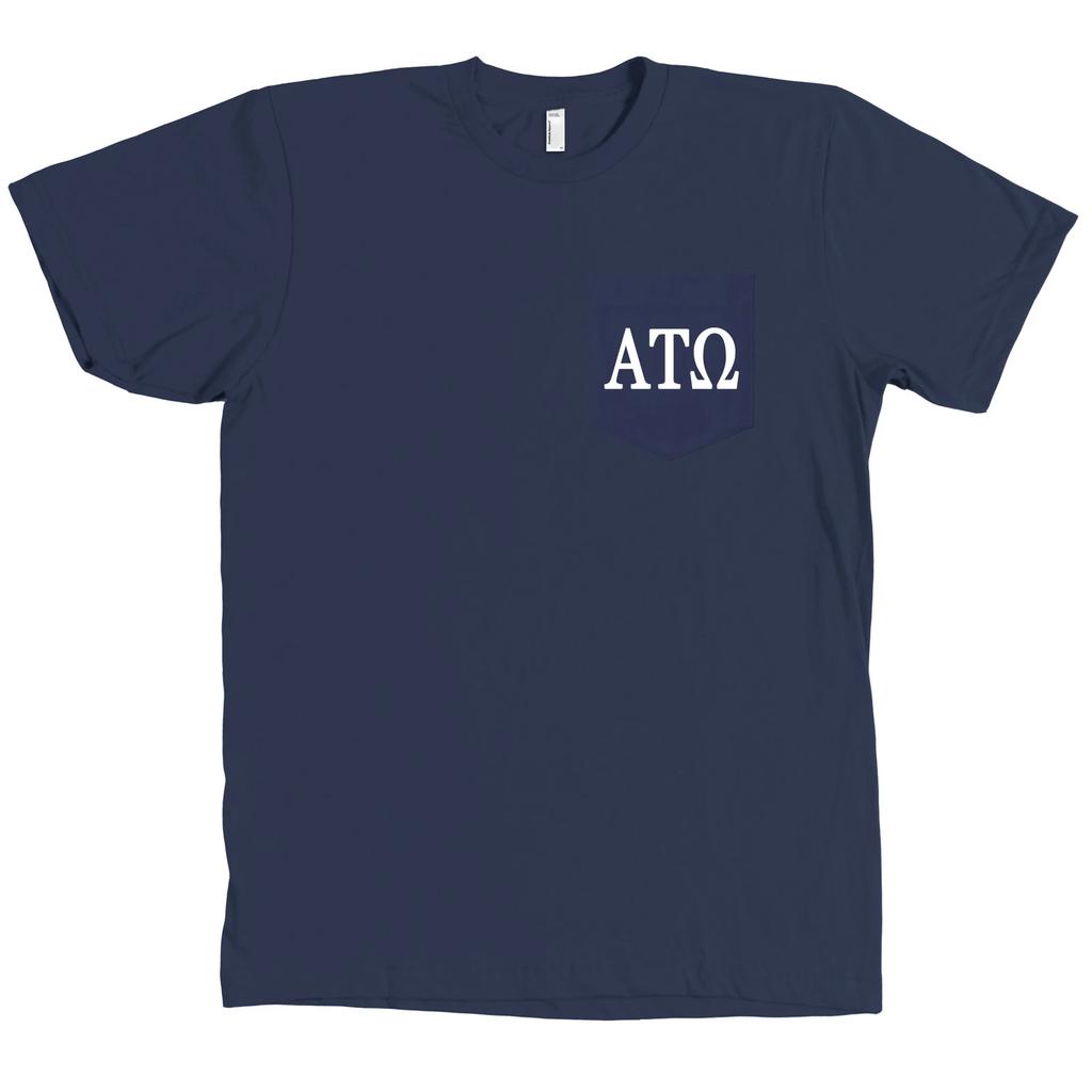 Alpha Tau Omega Bella + Canvas POCKET Navy T Shirt Fraternity Letters Tee NEW