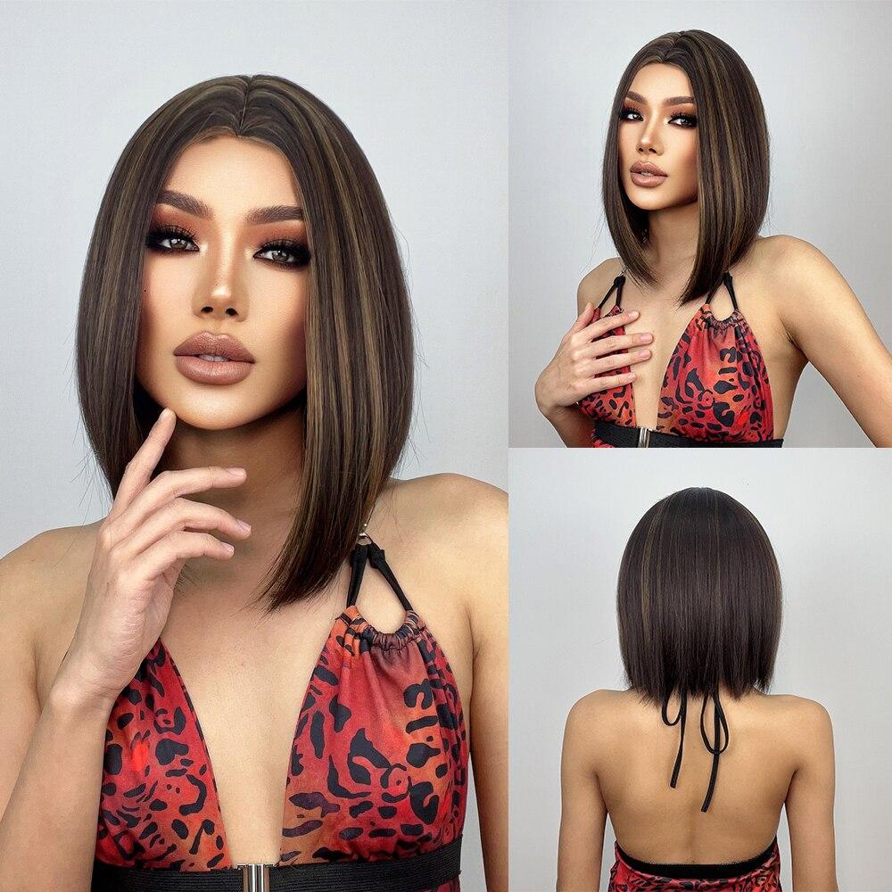 EASIHAIR Medium Length Red Ombre Synthetic Natural Wigs Middle Part for Women Daily Cosplay Use Heat Resistant Fiber Hair Wigs