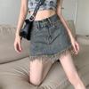 Cowboy Half-body Skirt Women's Raw Edge Tassel Tide Retro High Waist Niche Covering Flesh A Word Package Hip Short Skirt