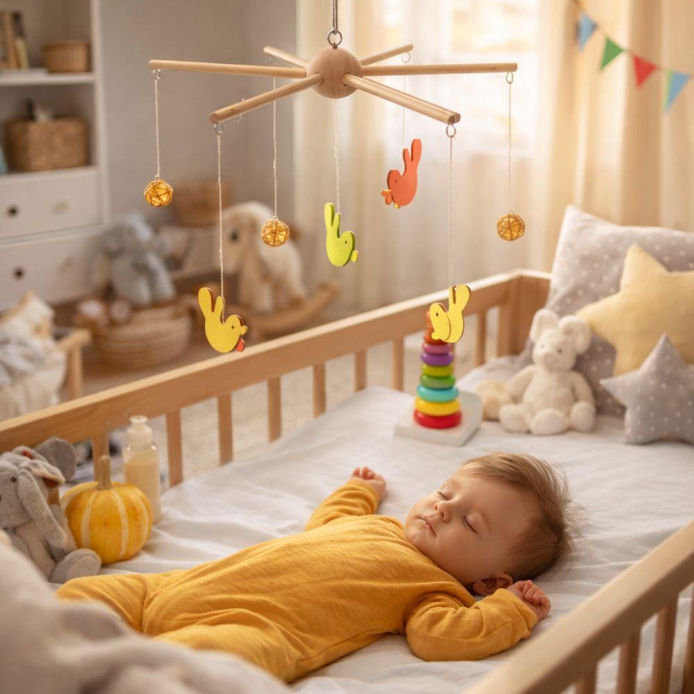 Smooth Rotating Wind Chime Rack Anti-rust Baby Crib Mobile Wooden Mobile Frame Nursery Room