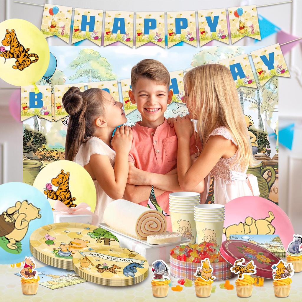 112pcs Cartoon the Birthday Party Decorations Tableware Set - Balloons Backdrop Banners Cups Cake Toppers Napkins etc Party Decorations