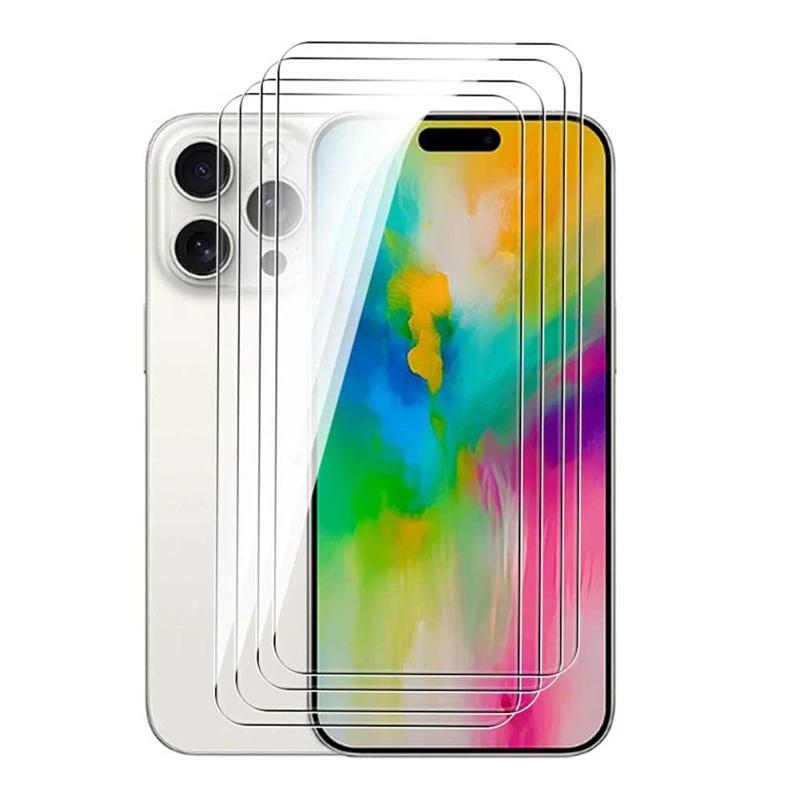 4 шт. Премиум закаленное стекло для iPhone 16 15 14 13 Pro Max 16 14 15 Plus Защитная пленка для экрана с защитой от царапин Прозрачная HD полноэкранная стеклянная пленка