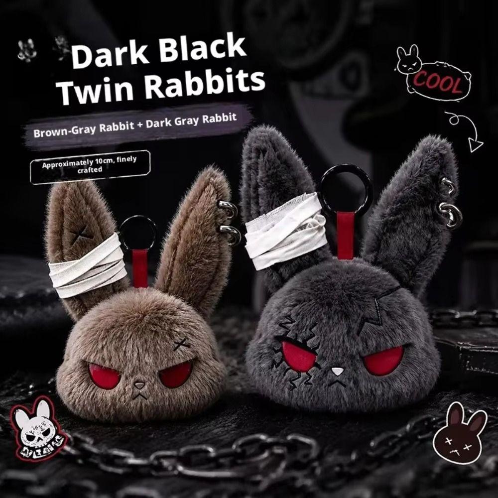 Plush Dark Bunny Plush Doll Embroidered Rabbit Bag Charm Cute Bunny Plush Keychain  Daily Carry
