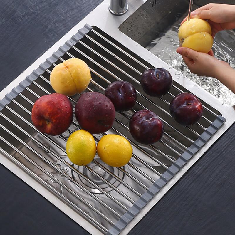 Jekero 304 Stainless Steel Sink Drainer Rack, Foldable Kitchen Drainer for Bowls And Plates, Water Roll-Up Rack, 20 Tubes 50cm Long