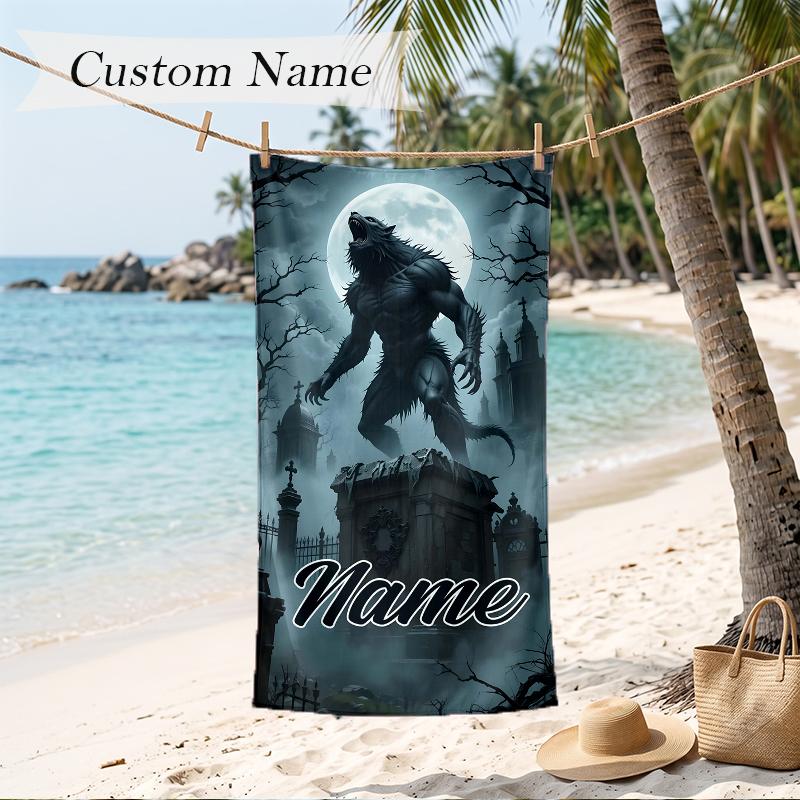 Horrible Werewolf Custom Name Printed Beach Towel Personalized Soft Towel For Swimming Beach Travel