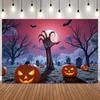 Horror Halloween Blood Moon Zombie Hand Theme Party Photography Background Skeleton Tombstone Pumpkin Lantern Photo Backdrop7