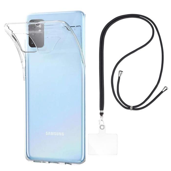 Coque et tour de cou pour Samsung Galaxy S20 - TPU Souple Transparent Cordon Noir réglable Phonillico®