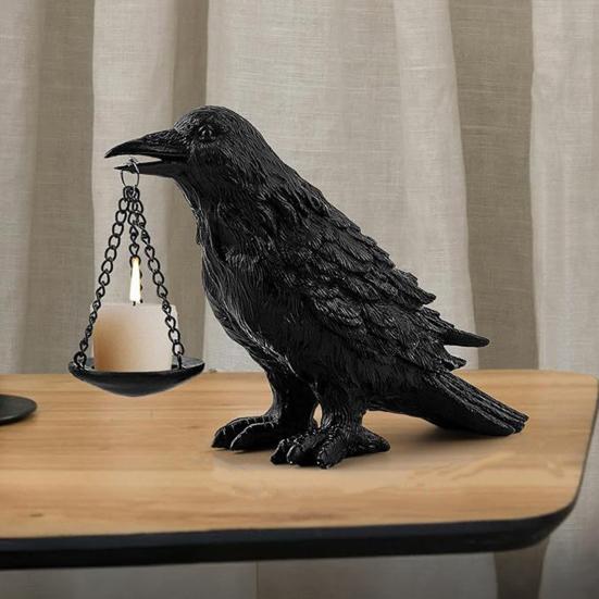 Crow Candle Holder Gothic Raven Tealight Candle Holder Halloween Crow