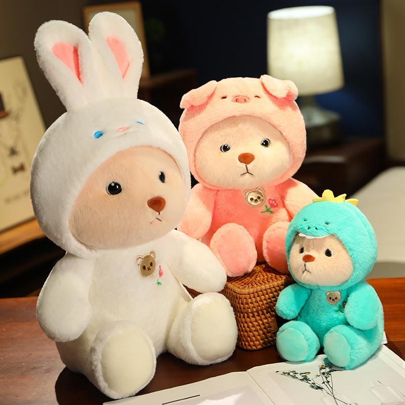 Teddy Cute Bear Transforms Pig Dino Rabbit Plush Toy Cartoon Girl Gift Birthday