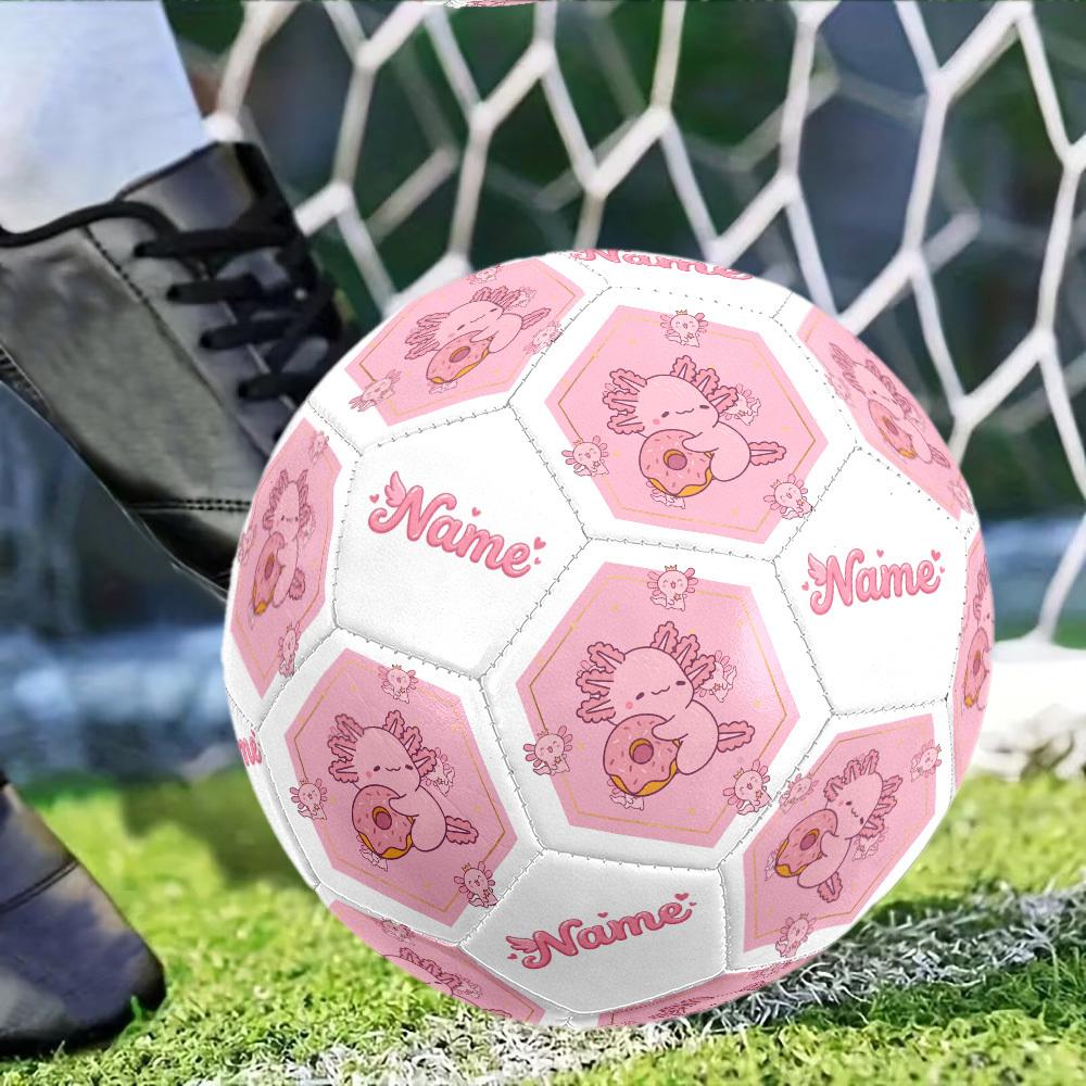 Axolotl Donut Delight Pink Angel Name Personalized Name Size 5 Soccer Ball Machine Sewn Indooroutdoor Training And Matches Personalized Soccer Ball