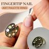 Golden Mini Fingertip Nail Art Palette Ring - Wearable Metal Mixing Tool with Adjustable Ring