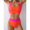 Спортивные Бикини 2026 Color Block Купальник с Высокой Талией Женский Сексуальная Купальная Одежда Женские Купальники Купание Плавание Купальный Костюм Пляжная Одежда XXL