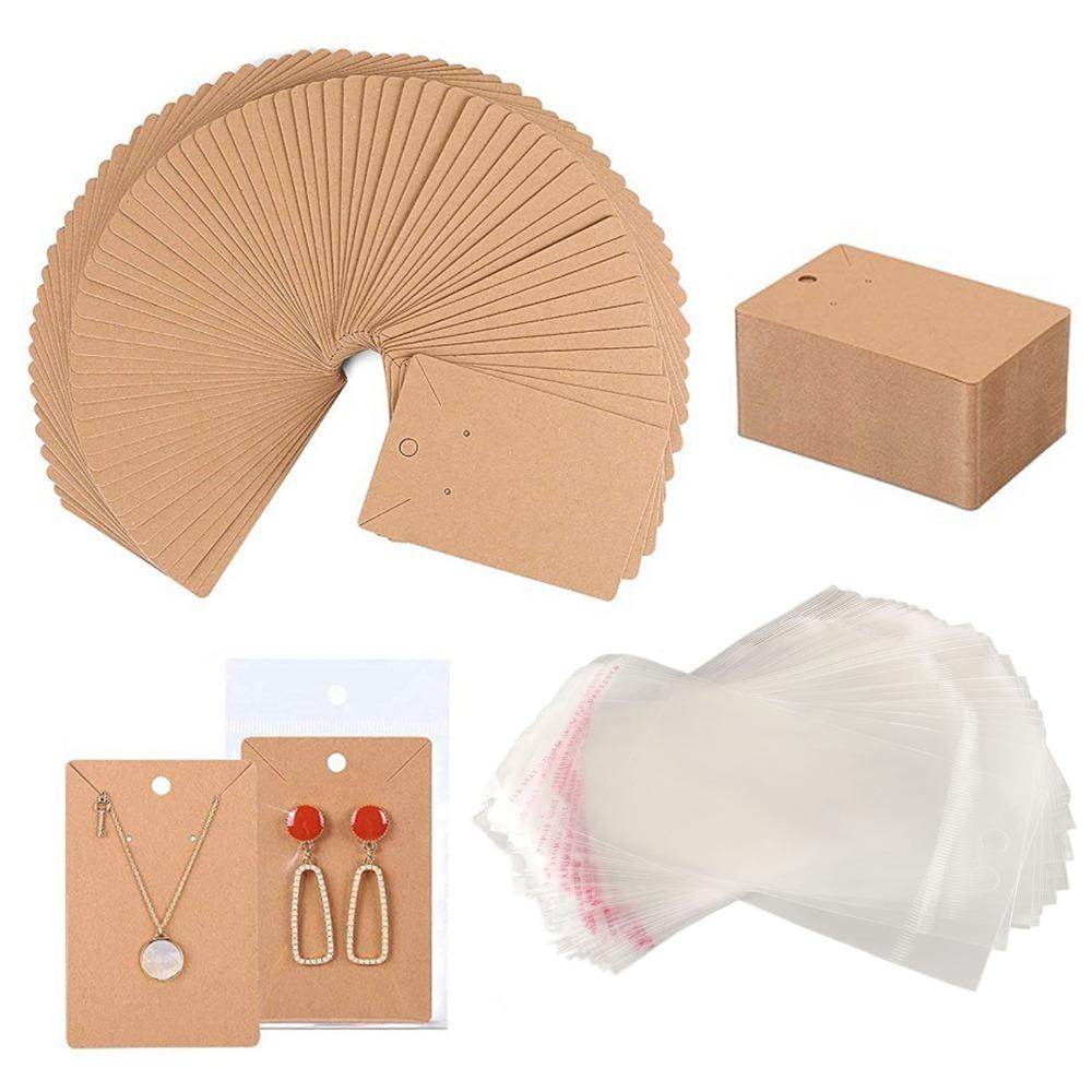 100pcs Transparent Bag Jewelry Display Cards Kraft Paper Necklace Display Card Jewelry Packaging