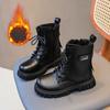 Модные ботинки для девочек, детские черные ботинки в стиле мотоцикла Tide, резиновые ботинки для детей в британском стиле 2024 года, теплые, с металлической пряжкой