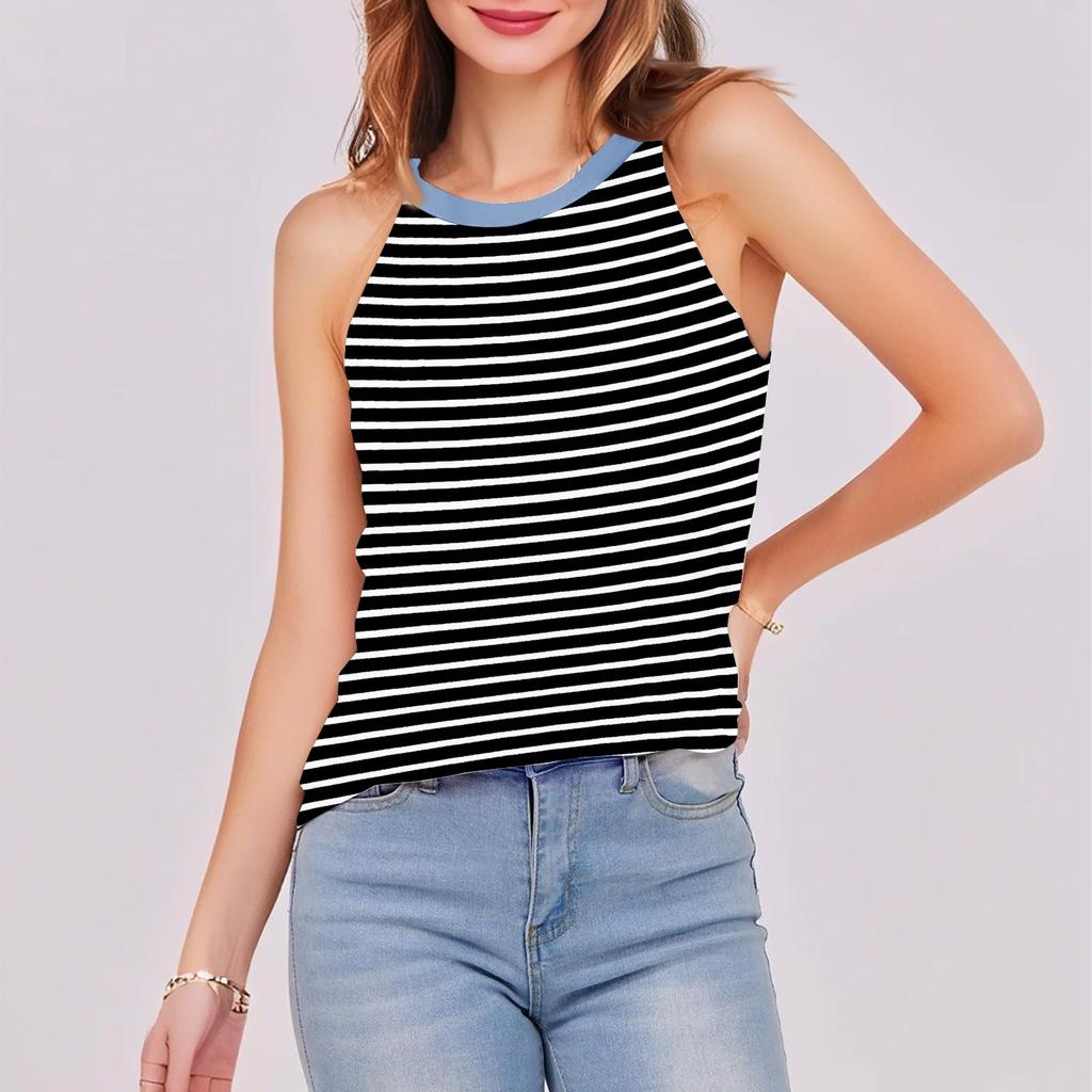 Женский повседневный удобный регулируемый сексуальный с открытой спиной модный полосатый топ-жилет