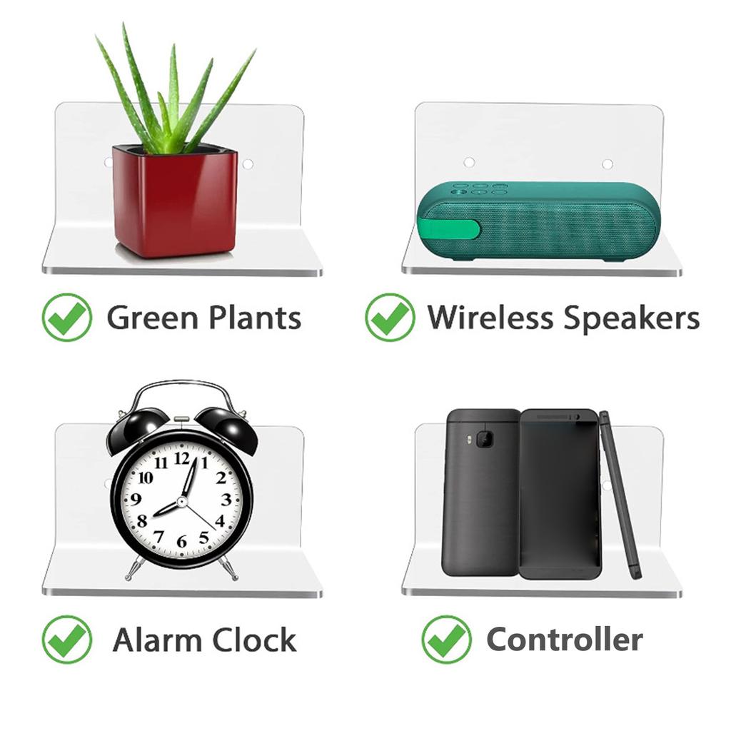 Clear Acrylic Floating Shelves Adhesive Display Shelf with Cable Clips Floating Stylish Storage Rack for Living Room