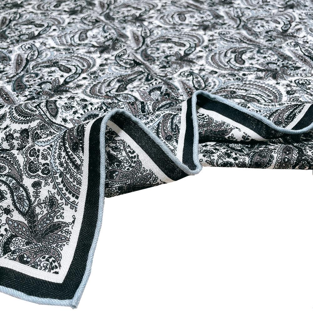 88cm Blue Paisley Silk Wool Square Scarf: Double-Sided Print, Warm Velvet Shawl, Versatile European & American Style.