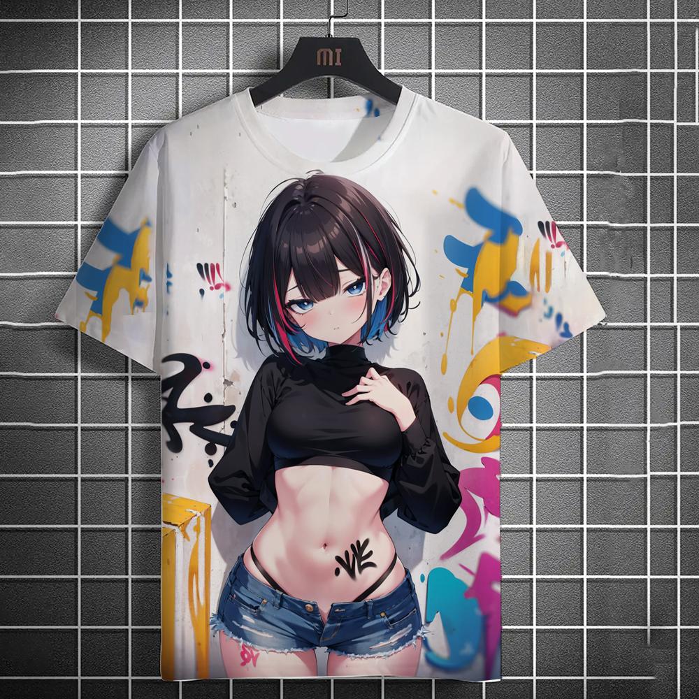 Мужские футболки с изображением персонажей аниме, граффити, 3D-принт сексуальной красоты, стиль постера, футболка, тренд, мужские/женские топы с коротким рукавом Y2k