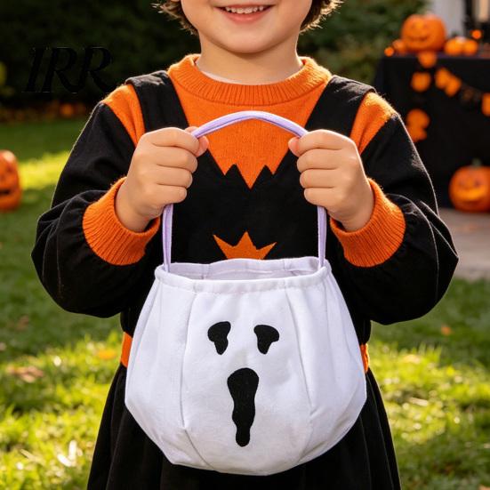 Halloween Bag Cute Treat or Trick with Handle for Kids, Reusable Non Snack Woven Candy Goodie Bag, Soft Handbag Basket Party Favors