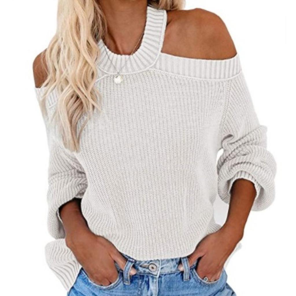 Women's Solid Color Sexy Off Shoulder Loose Knit Sweater Top