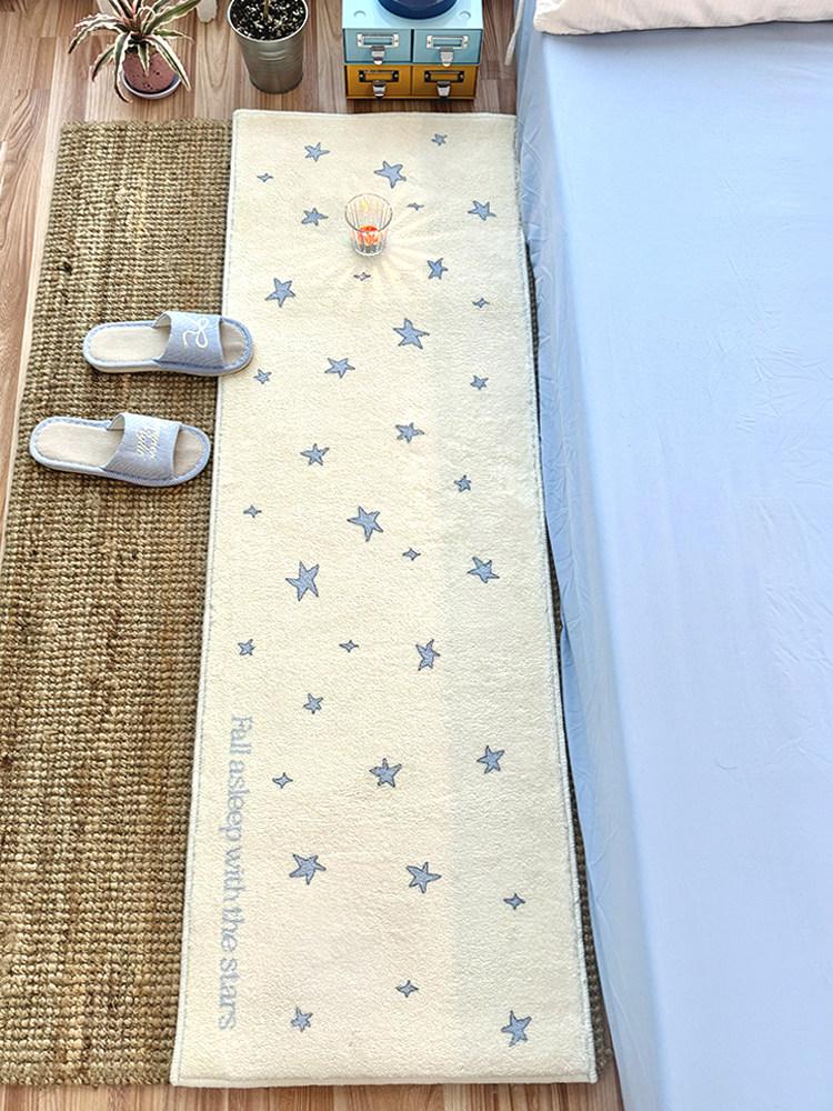 INS Style Star Pattern Bedside Rug Faux Cashmere Soft Bedroom Carpet Fluffy Area Rug Aesthetic Home Decor Living Room Floor Mat