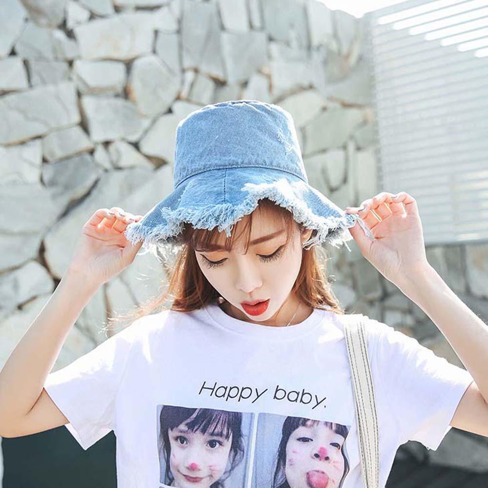 Sunshade Shabby Fisherman Hat Lightweight Sun Protection Basin Cap Denim Bucket Hats Camping