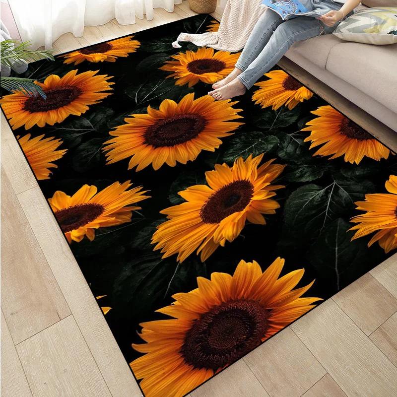 Rose Sunflower Daisy Peach Blossom Carpet Mat Colorful Flower Area Decorative Rugs for Room