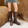 Krazing Pot Genuine Leather Spring Winter Shoes Thick Med Heels Riding Boots Retro Fashion Women Thigh High Boots