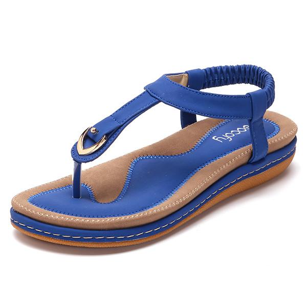 Stylish Socofy Women Elastic Clip Toe Flat Beach Sandals With High-quality Silicone
