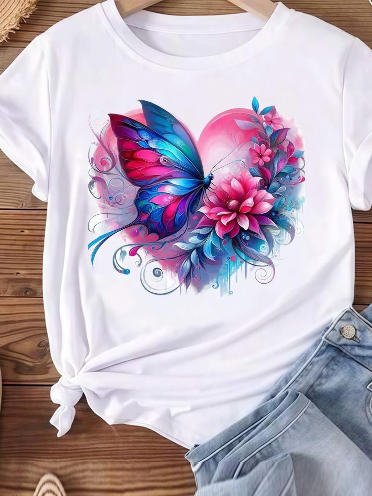 (Азиатский размер) пляжный тренд 90-х Женская футболка Топ Одежда Повседневная футболка Мода С принтом Леди Женская Графическая Футболки с коротким рукавом