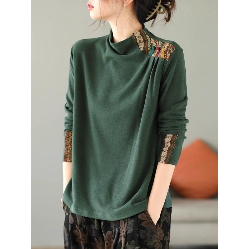 Толстовка с капюшоном и женской набивной тканью в стиле ретро и этнического искусства, футболка с длинными рукавами и пуговицами