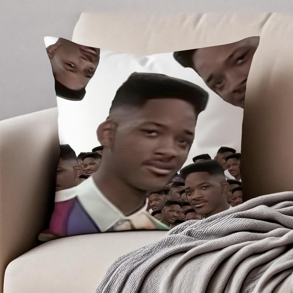 WWill SSmith meme Cushion Cover Pillowcase Antidustmite Invisible Zipper Short Plush Sofa Cushion